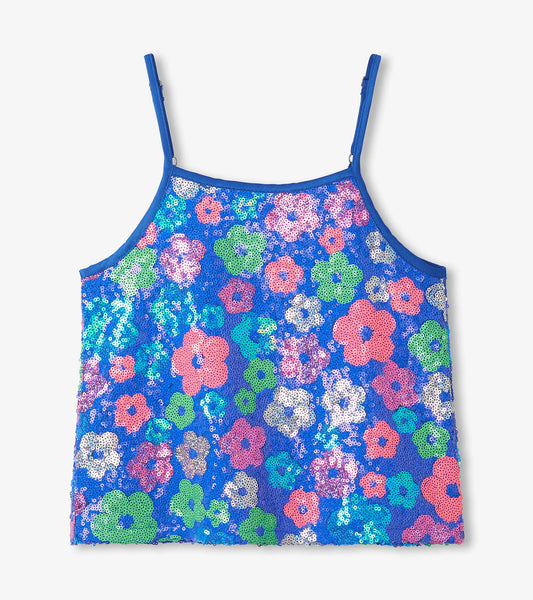 Girls Party Flowers Sequin Top
