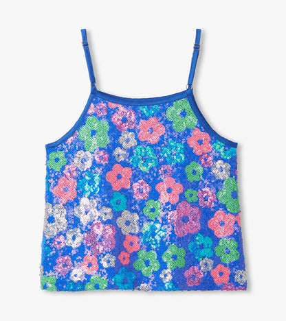 Girls Party Flowers Sequin Top