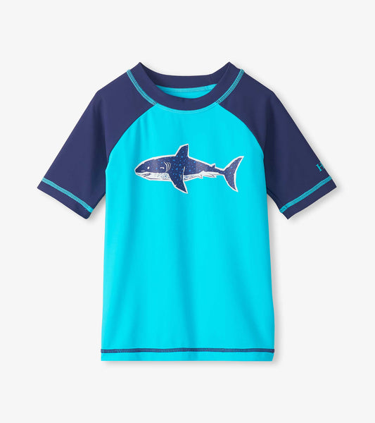 Boys Shark Blue Short Sleeve Rashguard