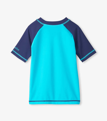 Boys Shark Blue Short Sleeve Rashguard