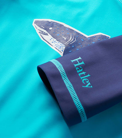 Boys Shark Blue Short Sleeve Rashguard