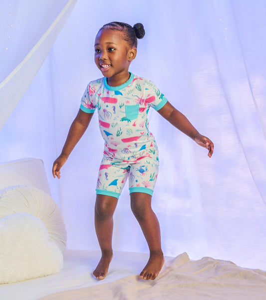 Girls Painted Sealife Bamboo Short Pyjama Set