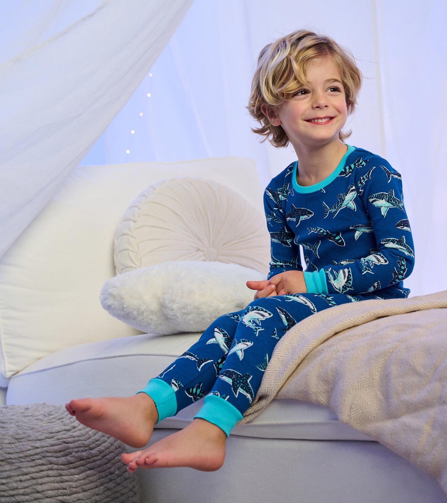 Boys Patterned Sharks Cotton Pyjama Set