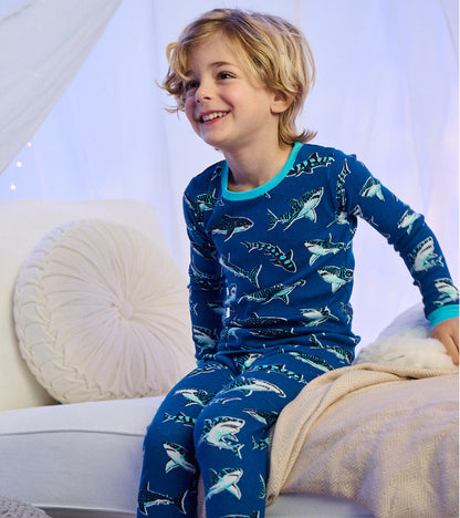 Boys Patterned Sharks Cotton Pyjama Set