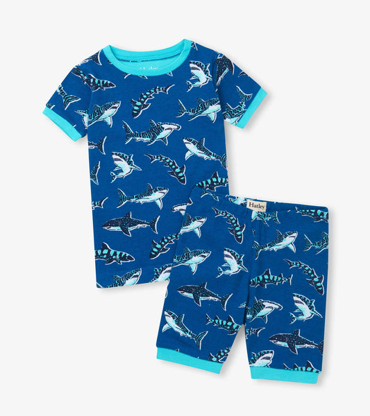 Boys Patterned Sharks Cotton Short Pyjama Set