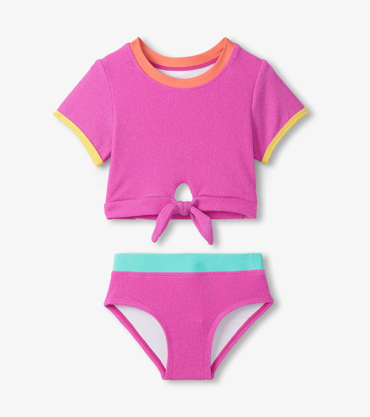 Girls Hot Pink Tie-Front Two-Piece Swimsuit