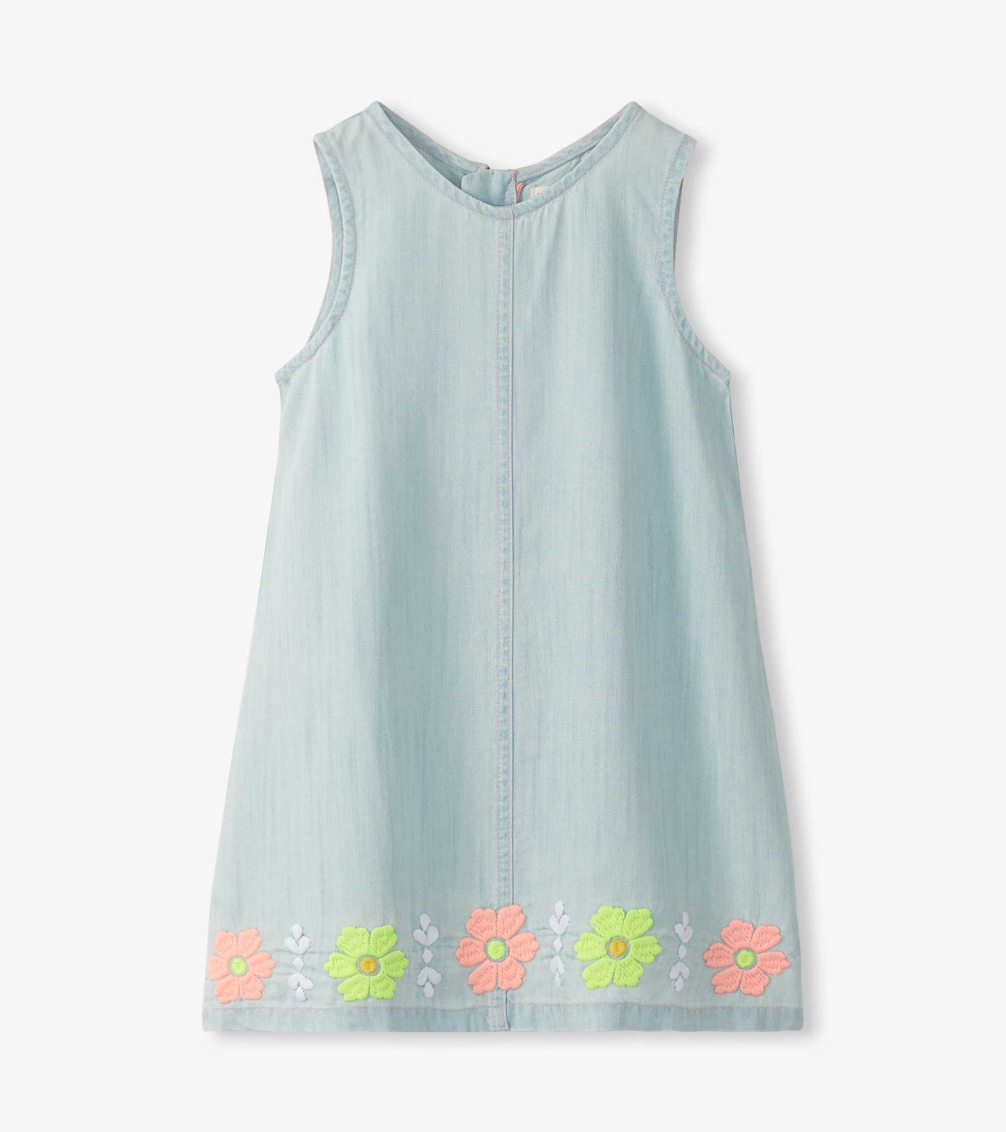Girls Soft Blue Tencel Embroidered Pinafore Dress