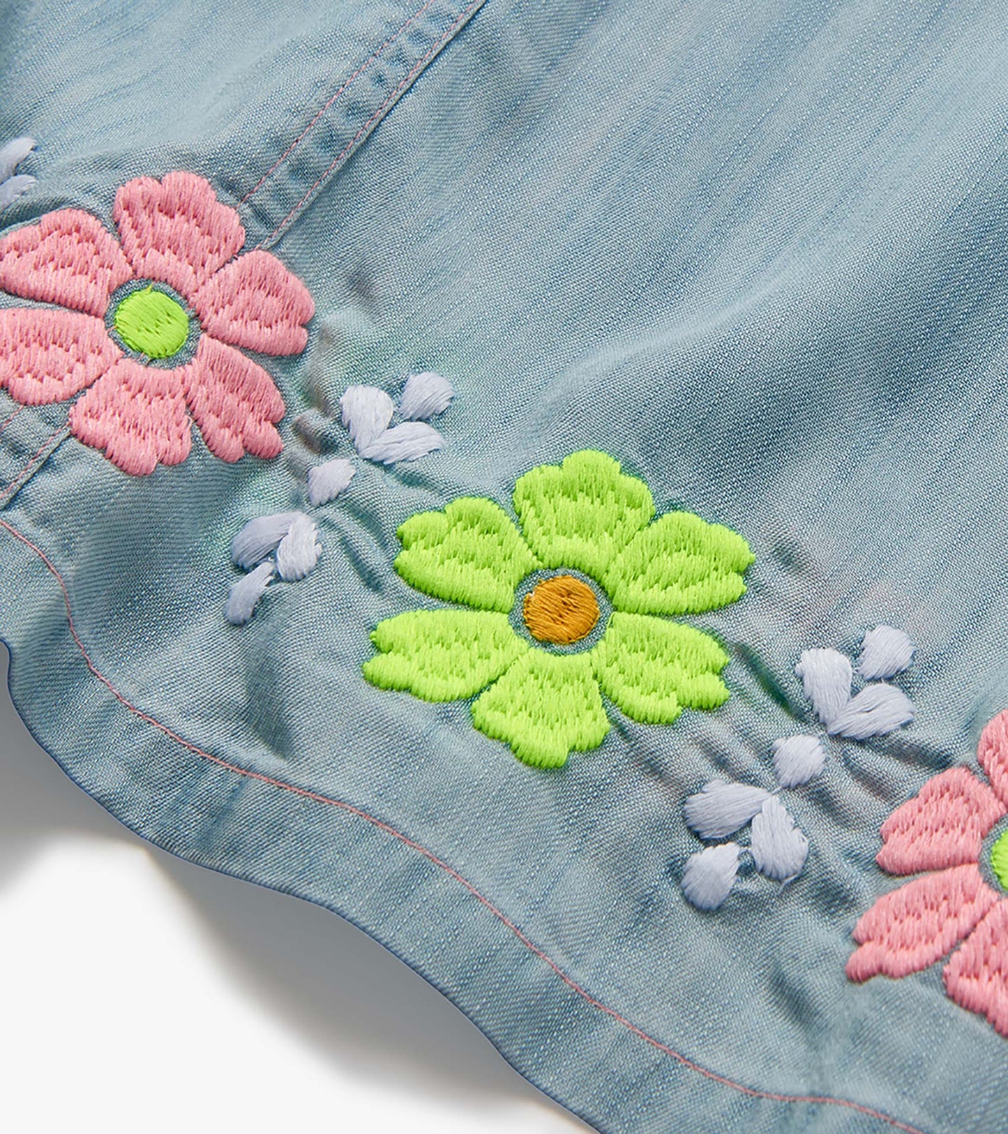 Girls Soft Blue Tencel Embroidered Pinafore Dress