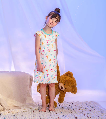 Girls Springtime Hummingbirds Ruffle Hem Nightdress