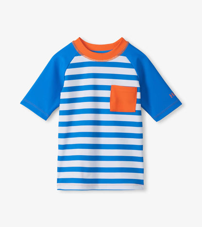 Boys Blue Stripe & Orange Short Sleeve Rashguard
