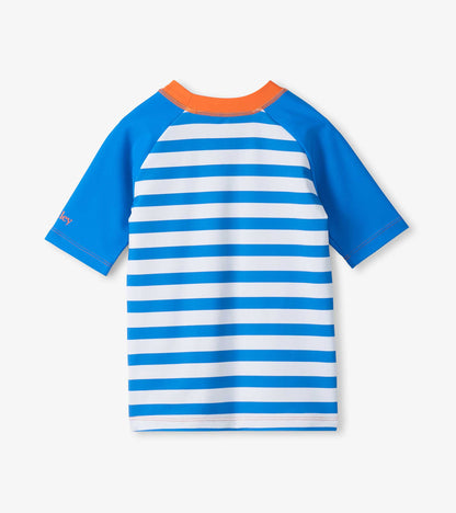 Boys Blue Stripe & Orange Short Sleeve Rashguard