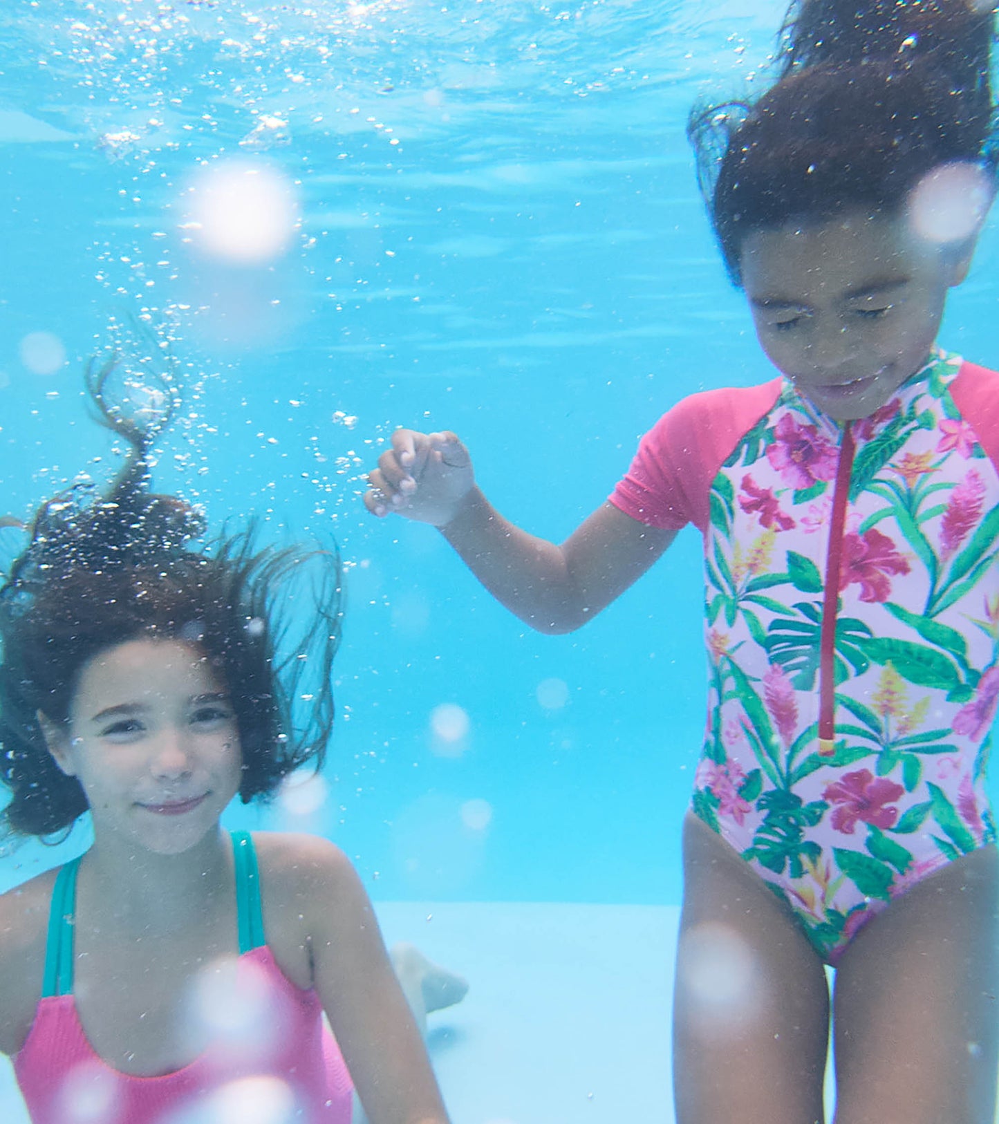 Girls Tropical Flowers Short Sleeve One-Piece Rashguard Swimsuit