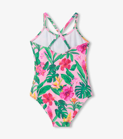 Girls Tropical Flowers One-Piece Swimsuit