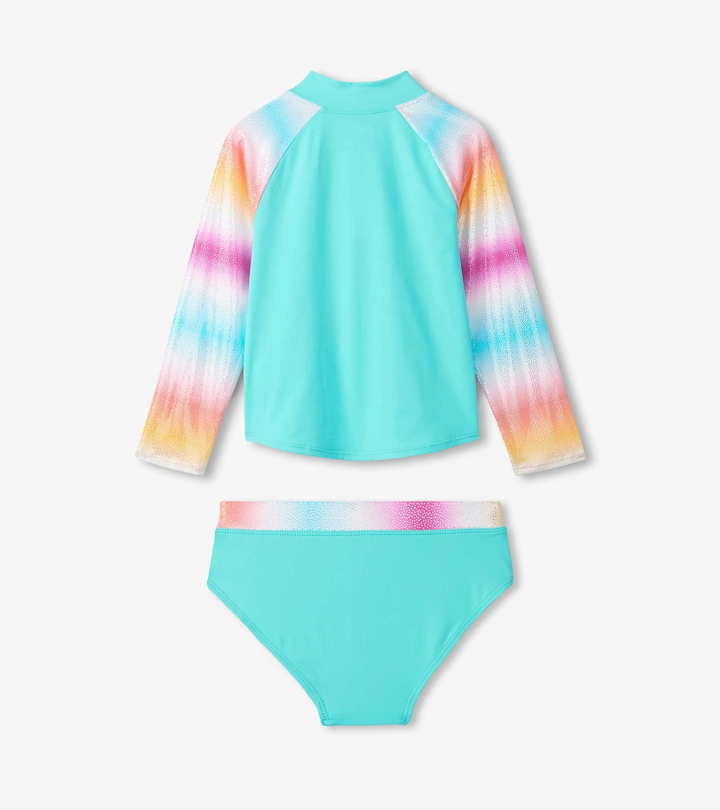Girls Turquoise Shimmer Long Sleeve Two-Piece Rashguard Swimsuit