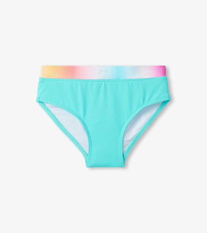 Girls Turquoise Shimmer Long Sleeve Two-Piece Rashguard Swimsuit