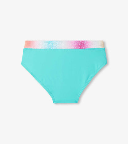 Girls Turquoise Shimmer Long Sleeve Two-Piece Rashguard Swimsuit