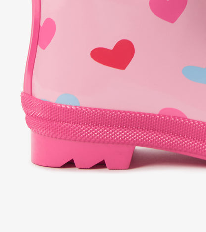Girls Pink Hearts Shiny Rain Boot
