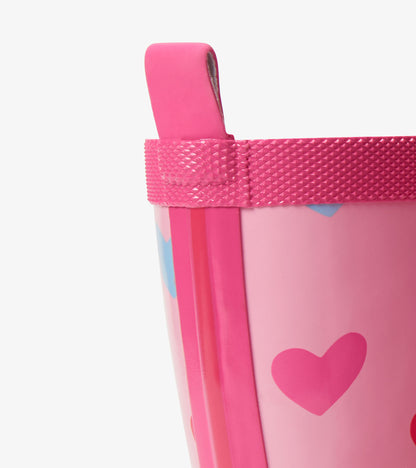 Girls Pink Hearts Shiny Rain Boot