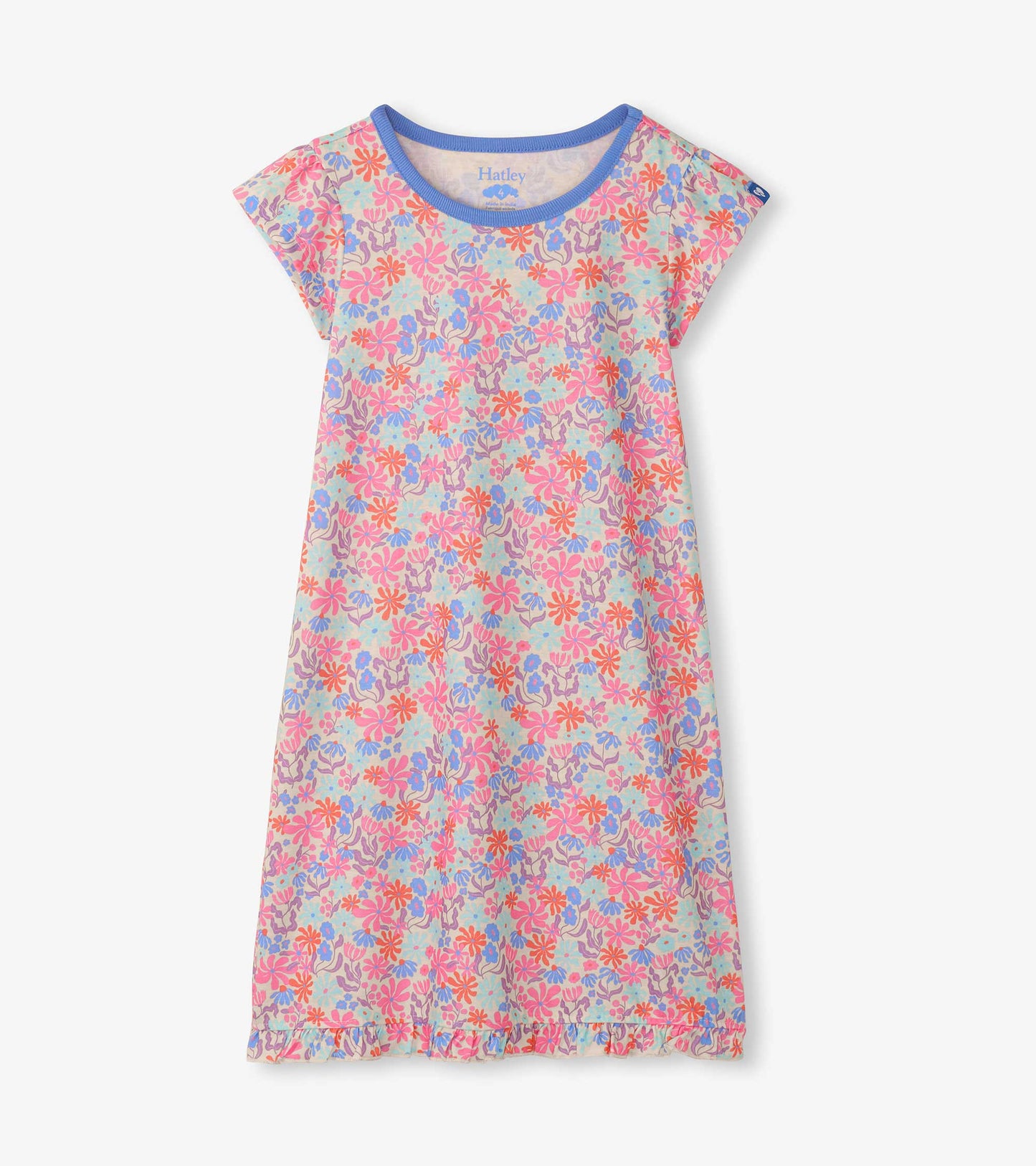 Girls Whimsical Flowers Ruffle Hem Nightdress