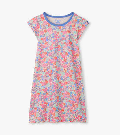 Girls Whimsical Flowers Ruffle Hem Nightdress