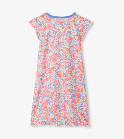 Girls Whimsical Flowers Ruffle Hem Nightdress