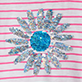 View Girls Radiant Flower Striped Tie Front T-Shirt - Blue circular gem-like center with silver floral design on pink horizontal stripes