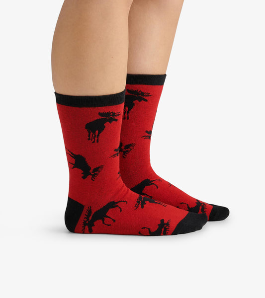 Moose on Red Women's Crew Socks