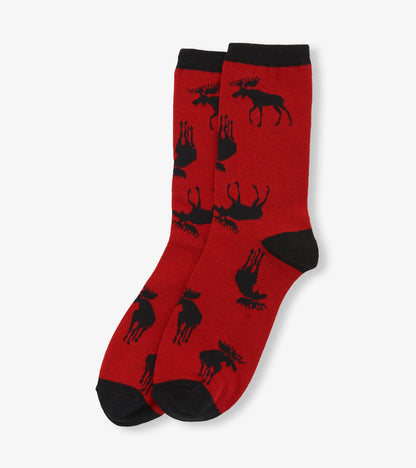 Moose on Red Women's Crew Socks