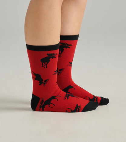 Moose on Red Women's Crew Socks