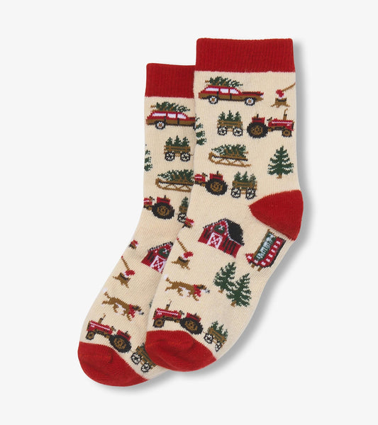 Kids Christmas Tree Farm Crew Socks