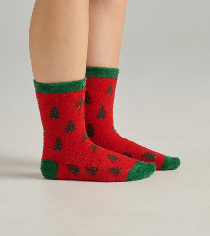 Adult Trees on Red Fuzzy Socks