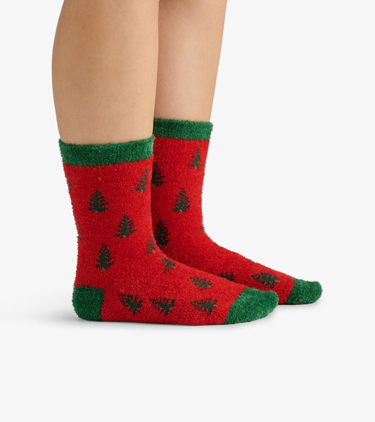 Adult Trees on Red Fuzzy Socks