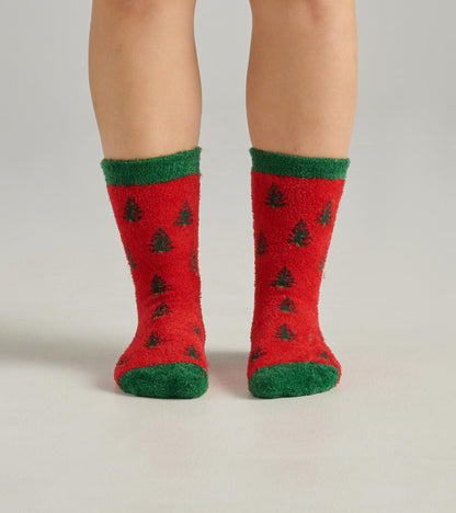 Adult Trees on Red Fuzzy Socks