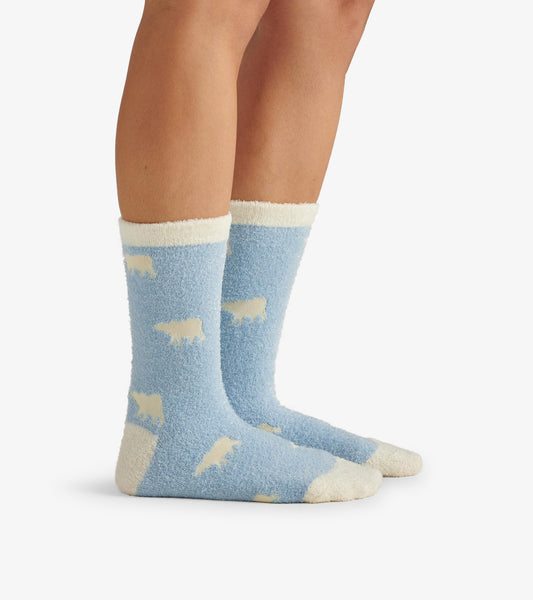 Adult Blue Polar Bears Fuzzy Socks