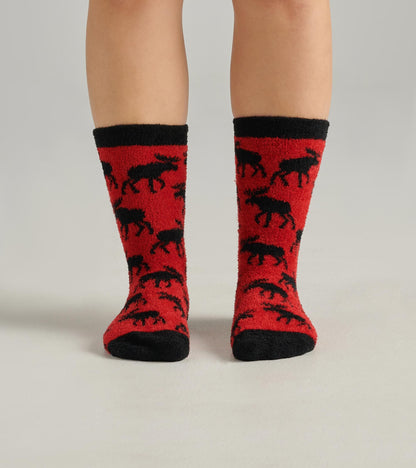 Moose On Red Fuzzy Socks