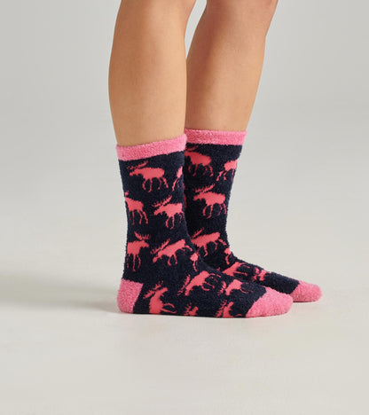 Raspberry Moose Fuzzy Socks