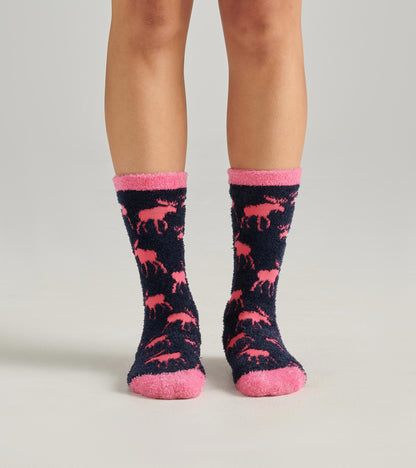 Raspberry Moose Fuzzy Socks