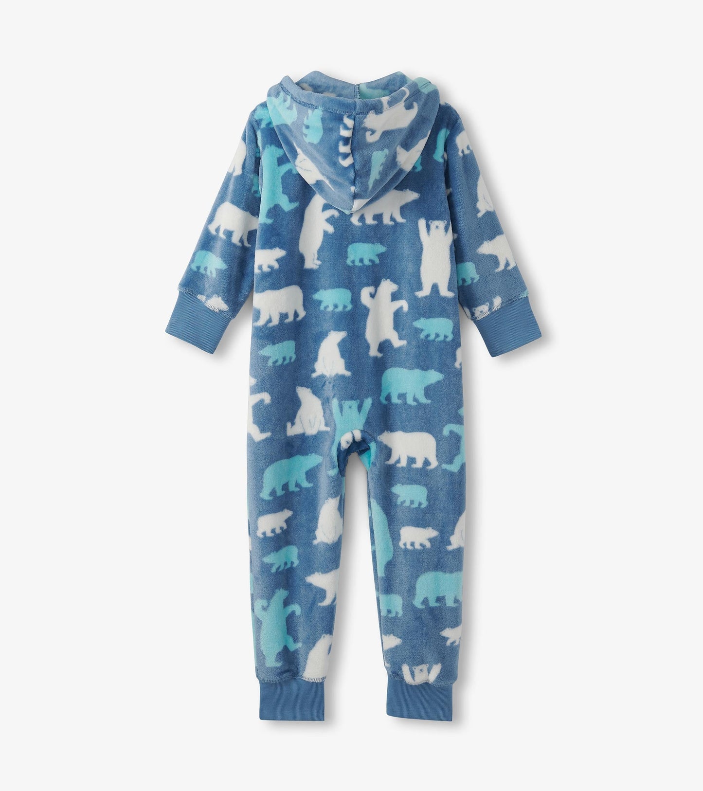 Kids Blue Polar Bears Hooded Fleece Jumpsuit