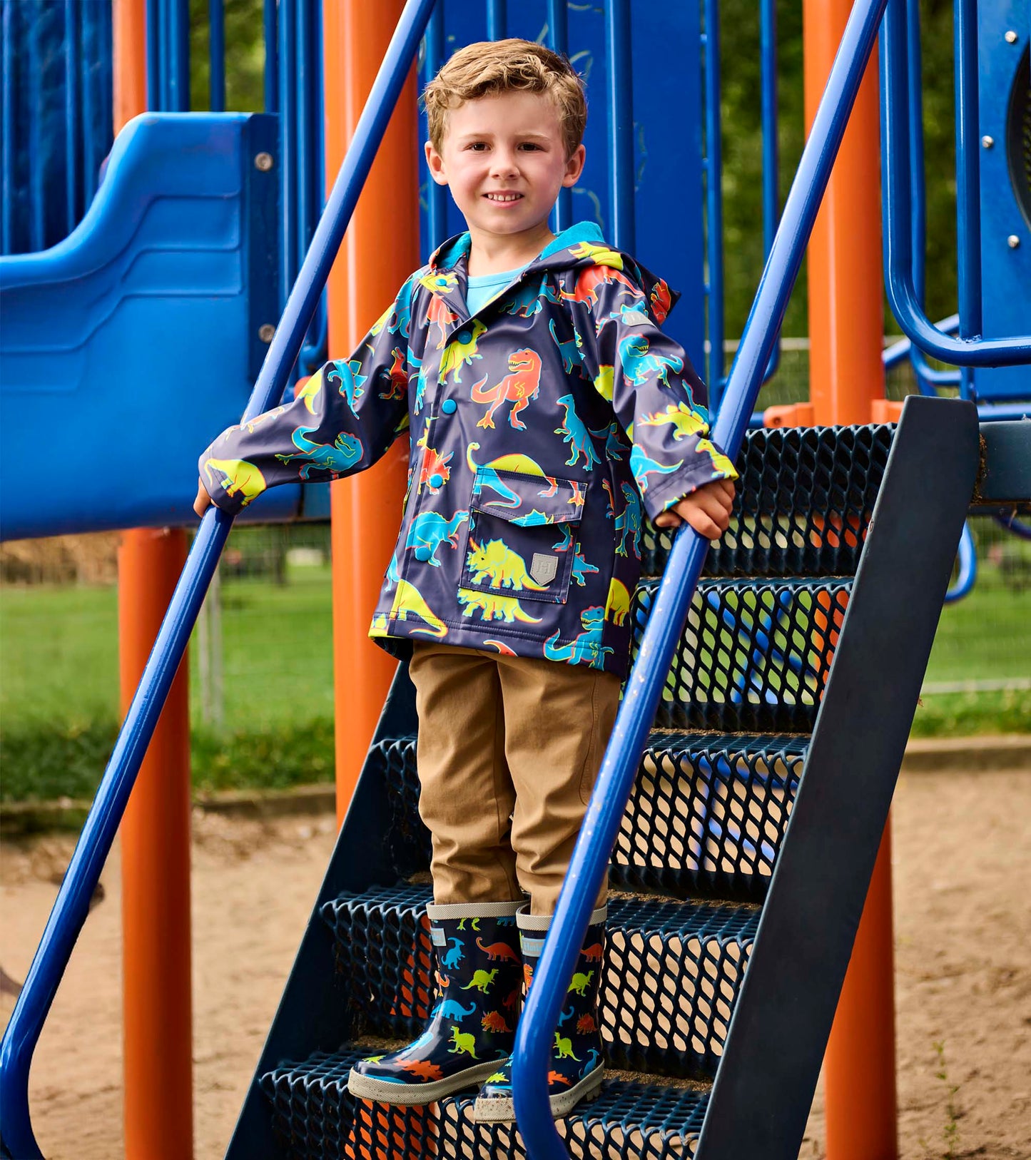 Boys Neon Dinos Raincoat