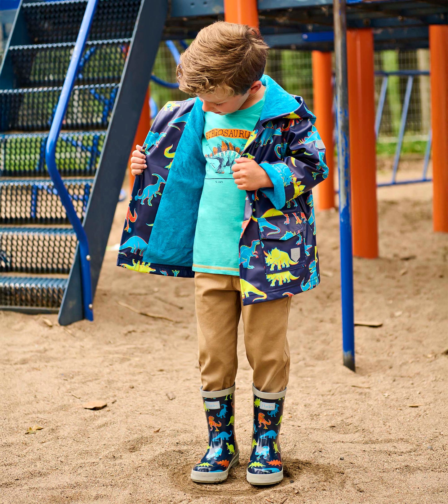 Boys Neon Dinos Raincoat