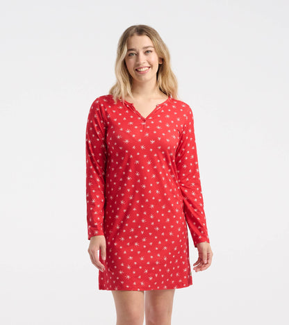 Capelton Road Women's Red Snowflakes Long Sleeve Nightshirt