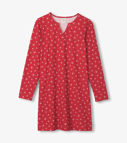 Capelton Road Women's Red Snowflakes Long Sleeve Nightshirt