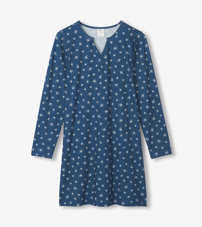 Capelton Road Women's Blue Snowflakes Long Sleeve Nightshirt