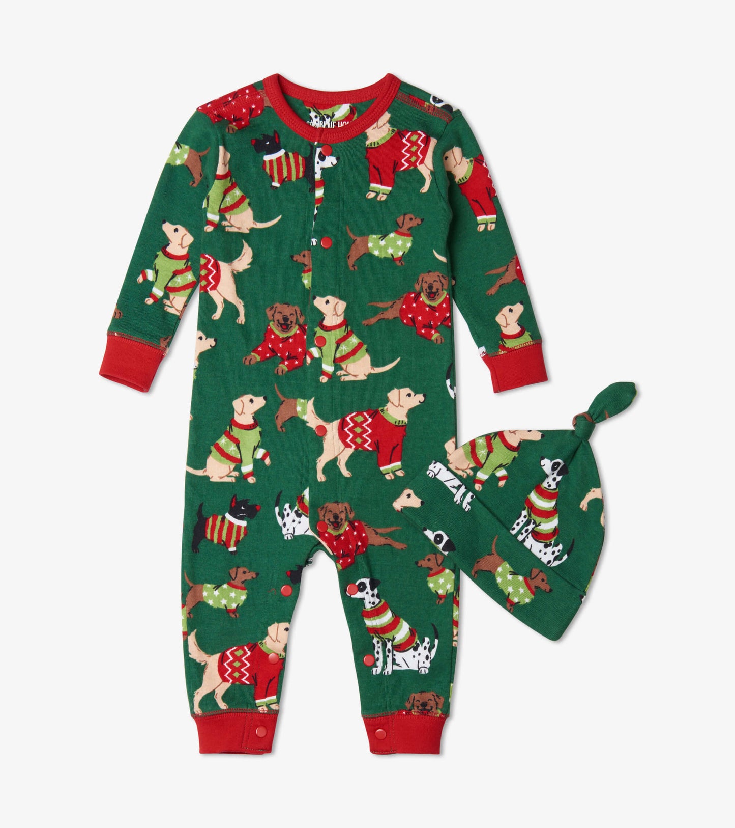 Baby Green Woofing Christmas Sleeper & Hat