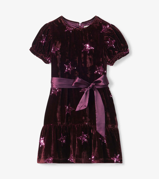 Girls Sequin Stars Velvet Dress