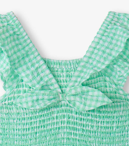 Girls Gingham Seersucker Smocked Dress