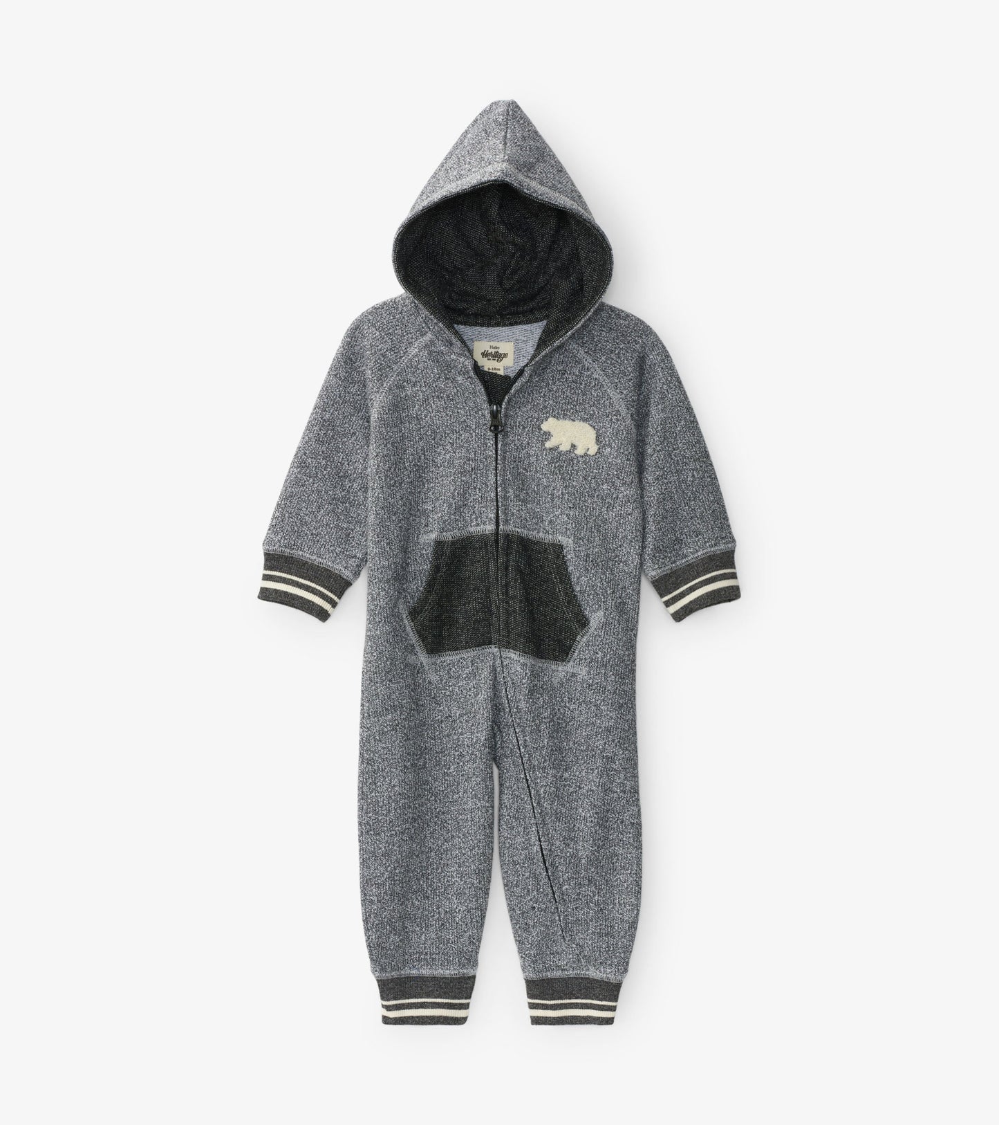 Marled Grey Baby Heritage Full Zip Romper