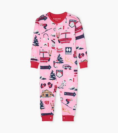 Pink Ski Holiday baby union suit