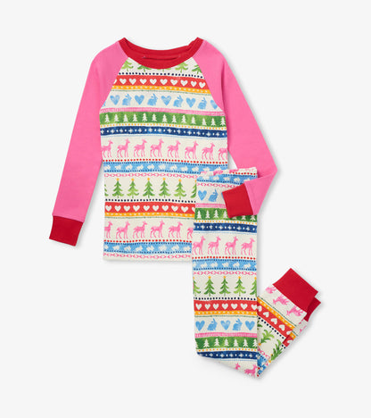 Cream Painted Fair Isle Raglan Kids Organic Cotton Pajama Set