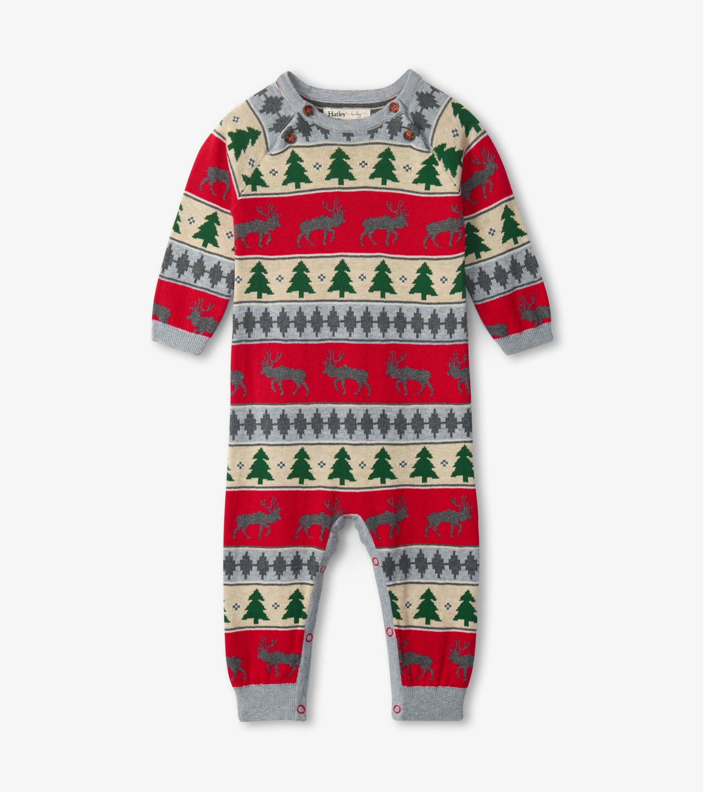 Holiday Elk Fair Isle Baby Sweater Romper